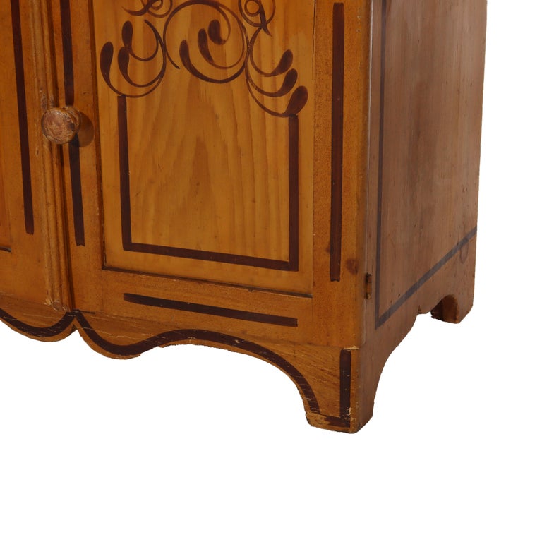 Antique Faux Painted Chestnut Lift Top 2-Door Stenciled Commode c1890
