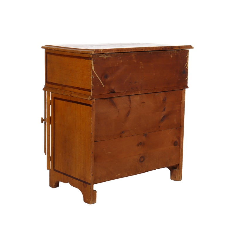 Antique Faux Painted Chestnut Lift Top 2-Door Stenciled Commode c1890