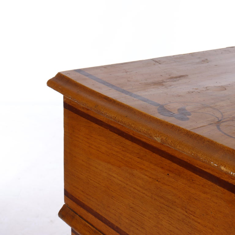 Antique Faux Painted Chestnut Lift Top 2-Door Stenciled Commode c1890
