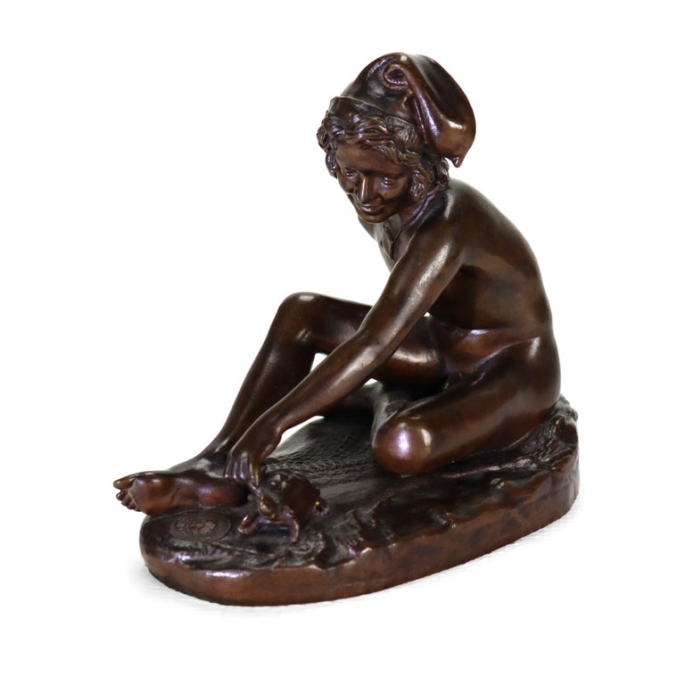 Antique French Barbedenne Fondeur Bronze Figure “Neopolitan Fisherboy” C1890