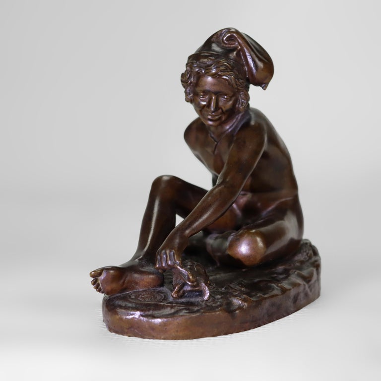 Antique French Barbedenne Fondeur Bronze Figure “Neopolitan Fisherboy” C1890