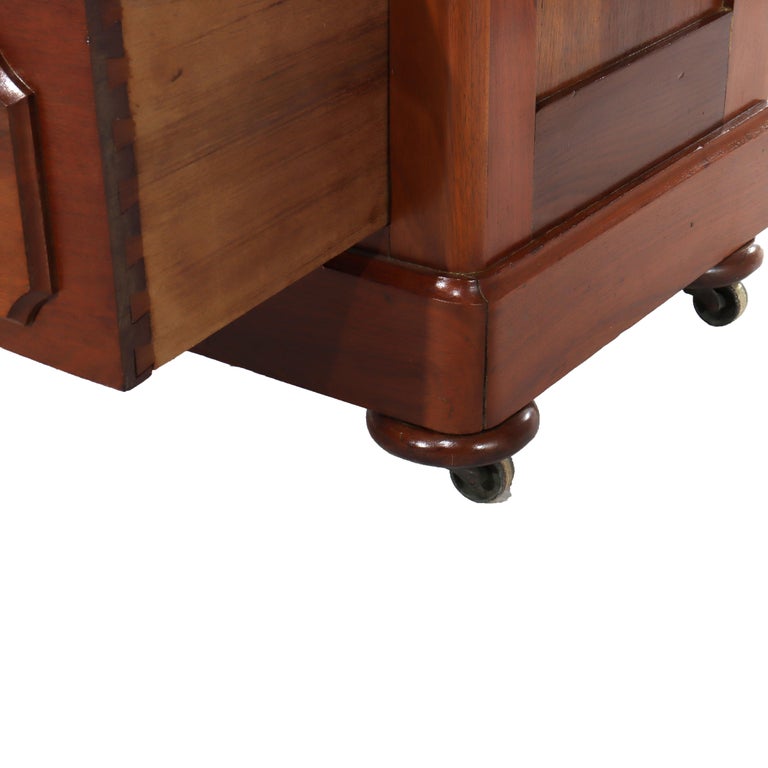 Antique Walnut 3-Drawer Marble Top Chest With Carved Medallions & Pulls c1890