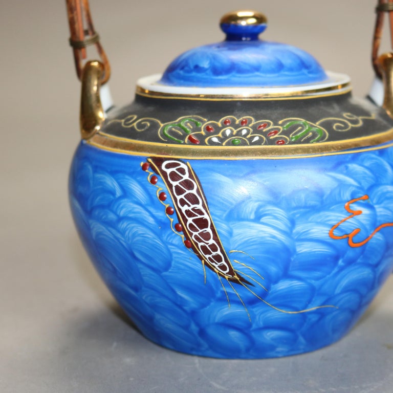 Antique Asian Hand Painted Porcelain Teapot with Dragon, Signed, C1920