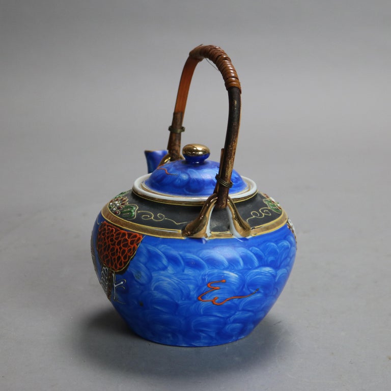 Antique Asian Hand Painted Porcelain Teapot with Dragon, Signed, C1920