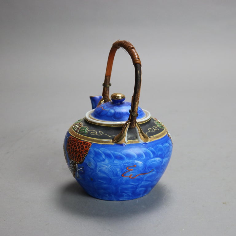 Antique Asian Hand Painted Porcelain Teapot with Dragon, Signed, C1920