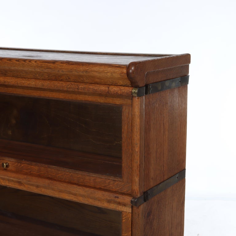 Antique Globe Wernicke Arts & Crafts Oak 3-Stack Barrister Bookcase c1920