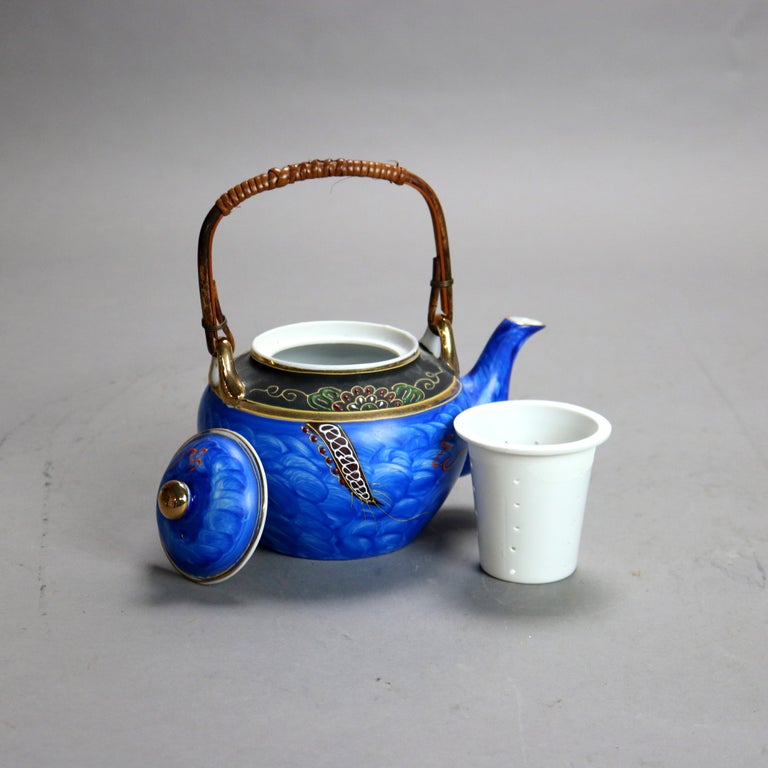 Antique Asian Hand Painted Porcelain Teapot with Dragon, Signed, C1920