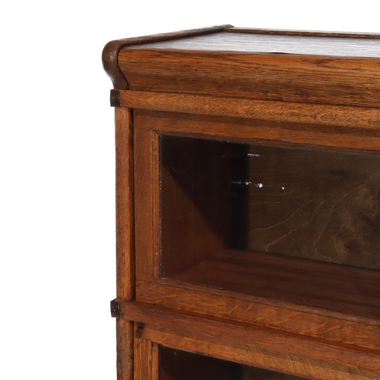 Antique Globe Wernicke Arts & Crafts Oak 3-Stack Barrister Bookcase c1920