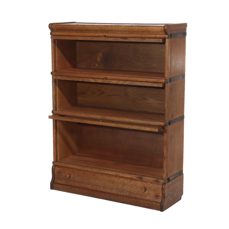 Antique Globe Wernicke Arts & Crafts Oak 3-Stack Barrister Bookcase c1920