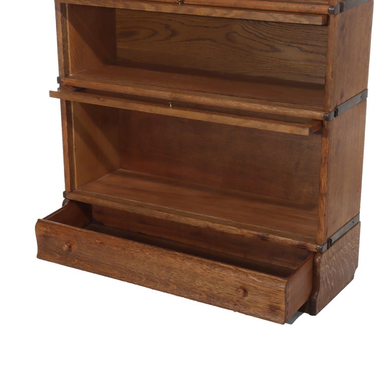 Antique Globe Wernicke Arts & Crafts Oak 3-Stack Barrister Bookcase c1920