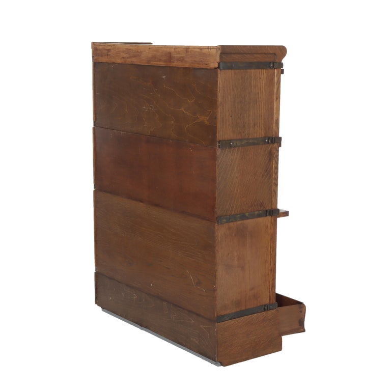 Antique Globe Wernicke Arts & Crafts Oak 3-Stack Barrister Bookcase c1920