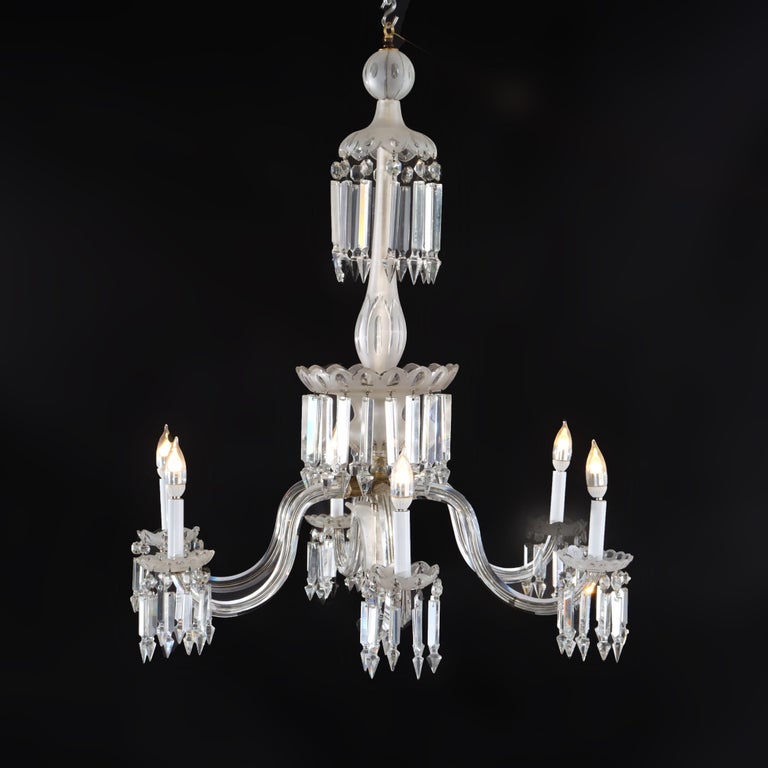 Antique Italian Opalescent Glass & Cut Crystal Six-Light Chandelier c1920