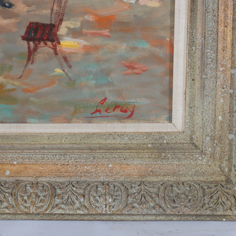 Vintage Oil On Board Painting Of A French Street Scene By Leroy C1950