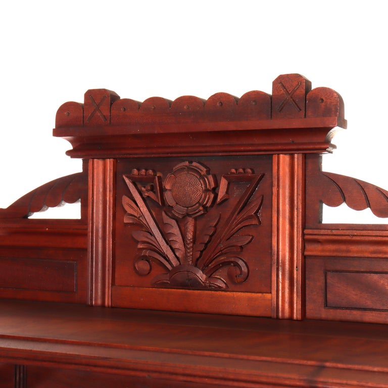 Antique Eastlake Walnut Cylinder Roll Top Paneled Secretary Desk c1890