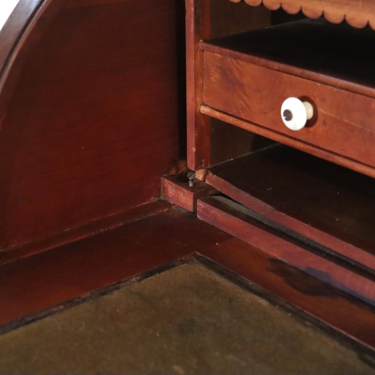 Antique Eastlake Walnut Cylinder Roll Top Paneled Secretary Desk c1890