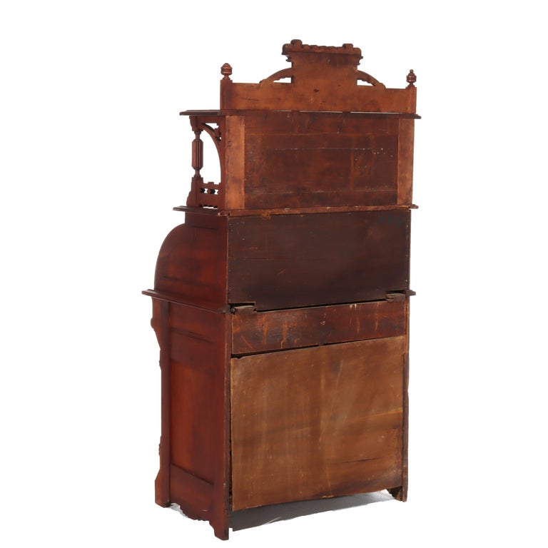 Antique Eastlake Walnut Cylinder Roll Top Paneled Secretary Desk c1890
