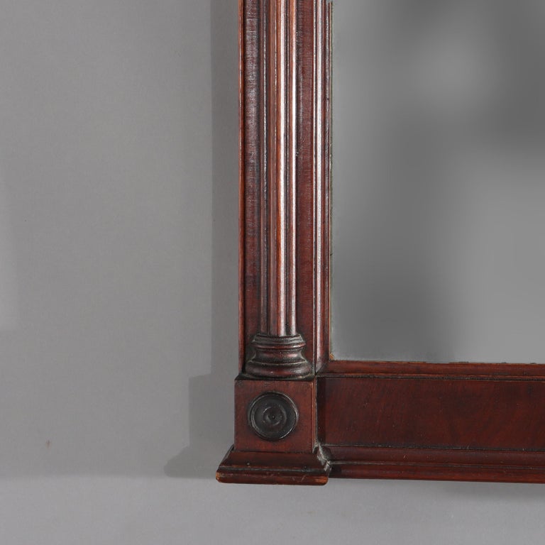 Antique Federal Mahogany Veneer Mirror With Englomise Landscape Panel c1830