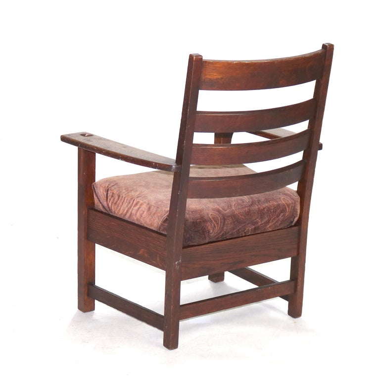 Antique Stickley Arts and Crafts Mission Oak Slat Back Arm Chair C1910