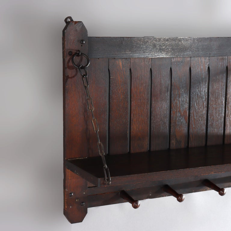 Antique Arts & Crafts Mission Oak Hat Rack With Shelf C1910