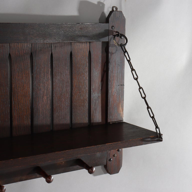 Antique Arts & Crafts Mission Oak Hat Rack With Shelf C1910