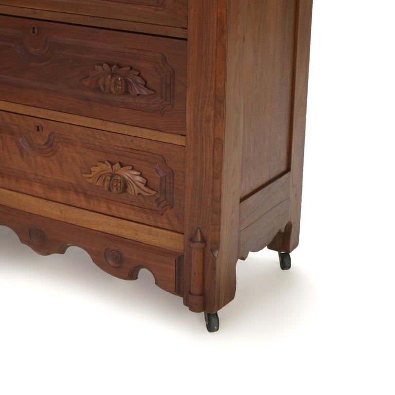 Antique Victorian Carved Walnut Marble Top Dresser with Mirror C1890