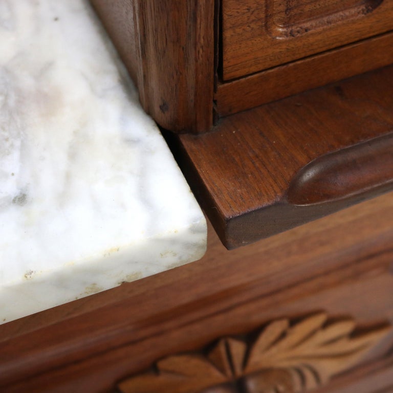 Antique Victorian Carved Walnut Marble Top Dresser with Mirror C1890