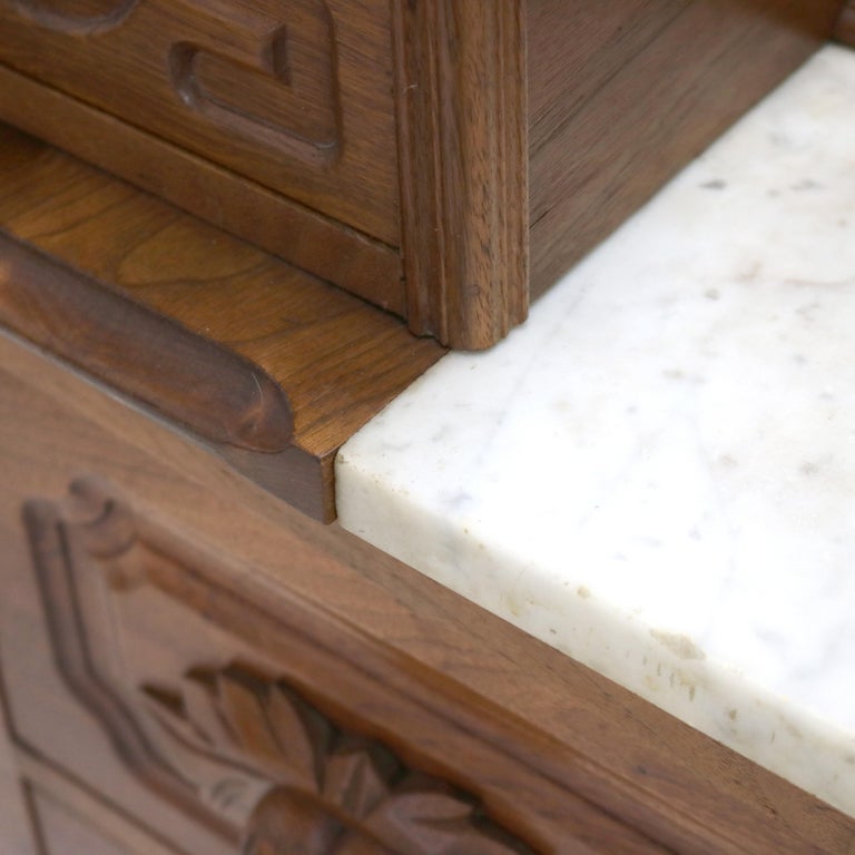 Antique Victorian Carved Walnut Marble Top Dresser with Mirror C1890