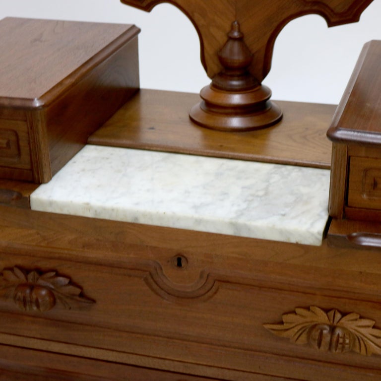 Antique Victorian Carved Walnut Marble Top Dresser with Mirror C1890