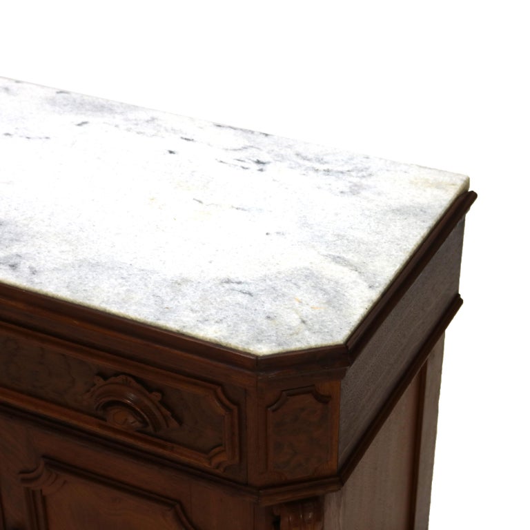 Victorian Carved Walnut & Burl Marble Top Commode C1890