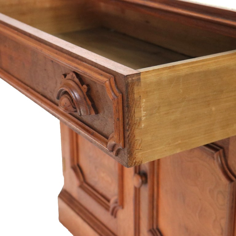 Victorian Carved Walnut & Burl Marble Top Commode C1890