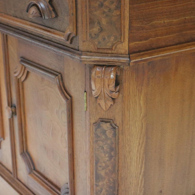 Victorian Carved Walnut & Burl Marble Top Commode C1890