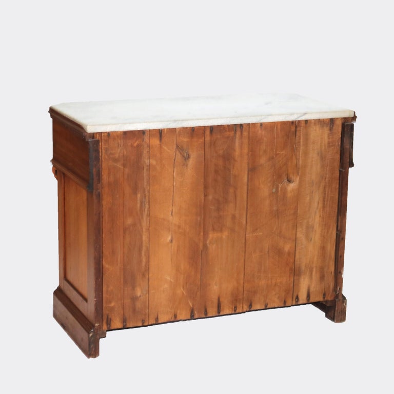 Victorian Carved Walnut & Burl Marble Top Commode C1890