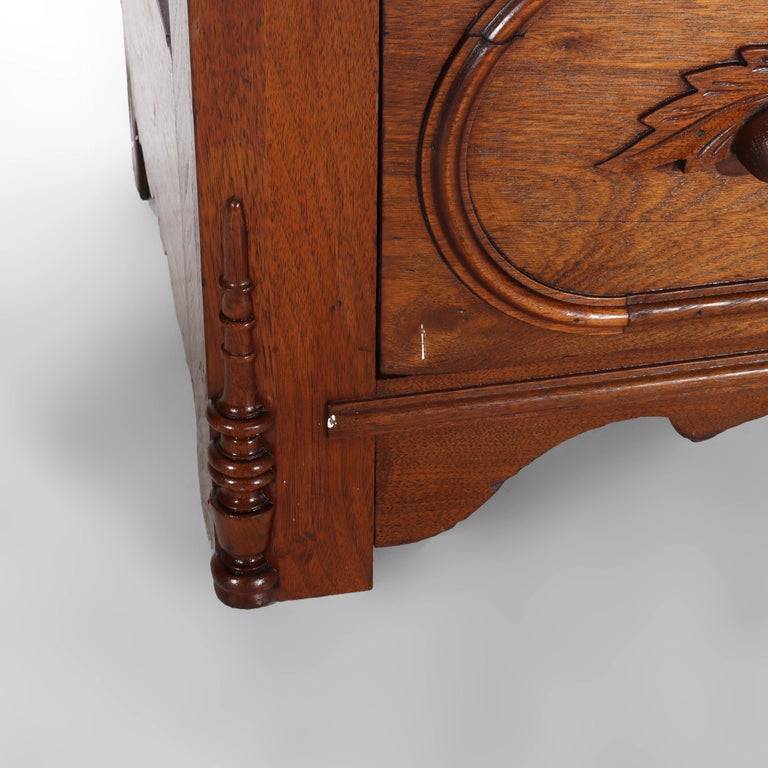 Antique Victorian Walnut 3-Drawer Chest With Carved Pulls C1890