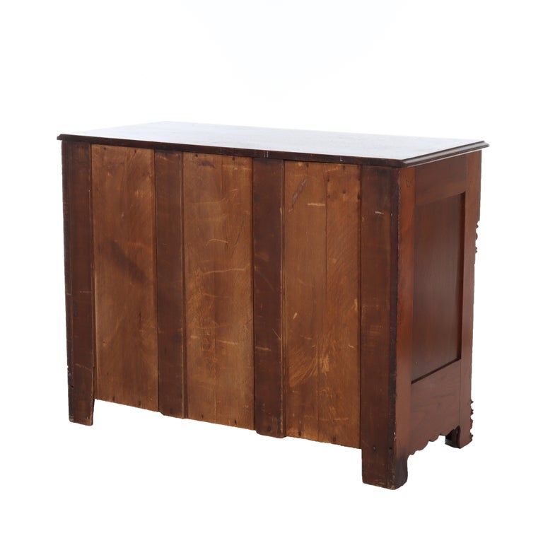 Antique Victorian Walnut 3-Drawer Chest With Carved Pulls C1890