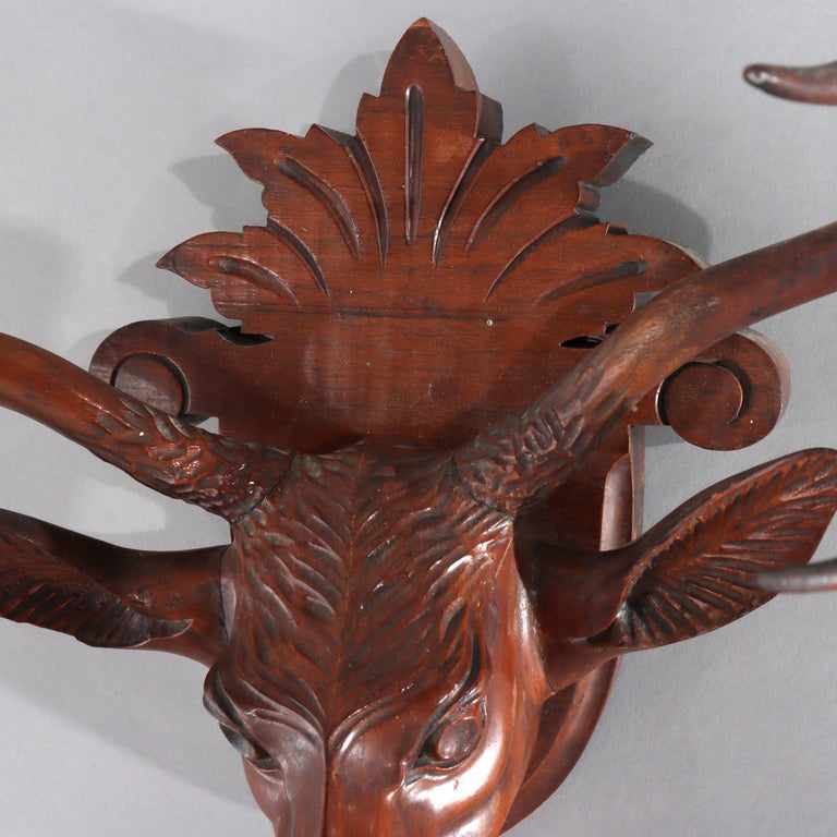 Antique Black Forest Carved Walnut Stag Head C1890