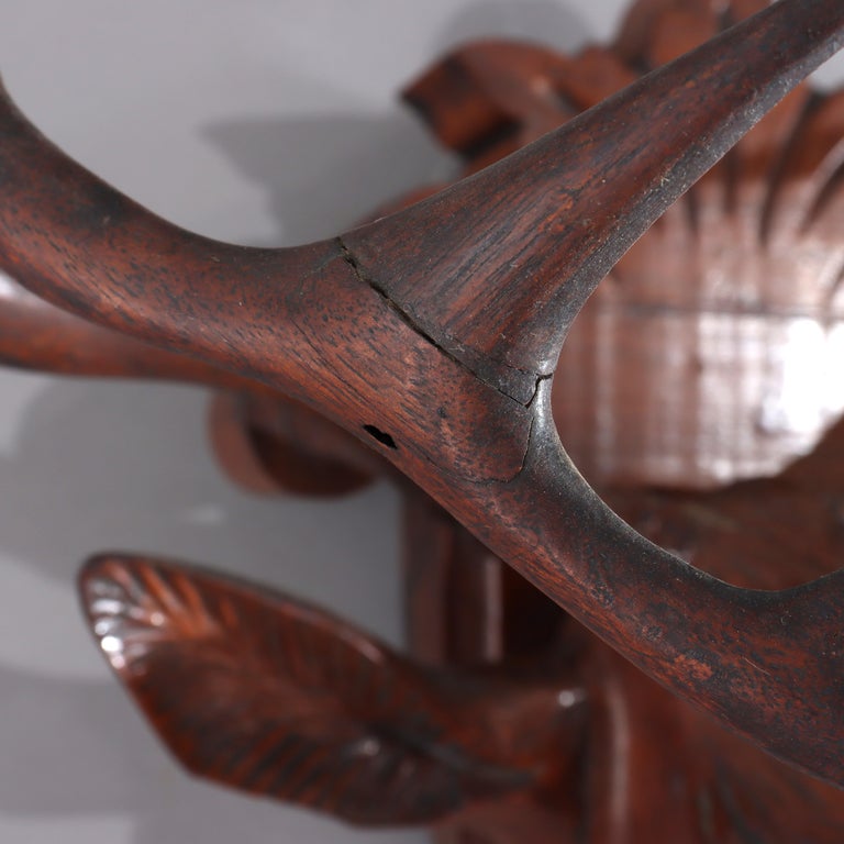 Antique Black Forest Carved Walnut Stag Head C1890