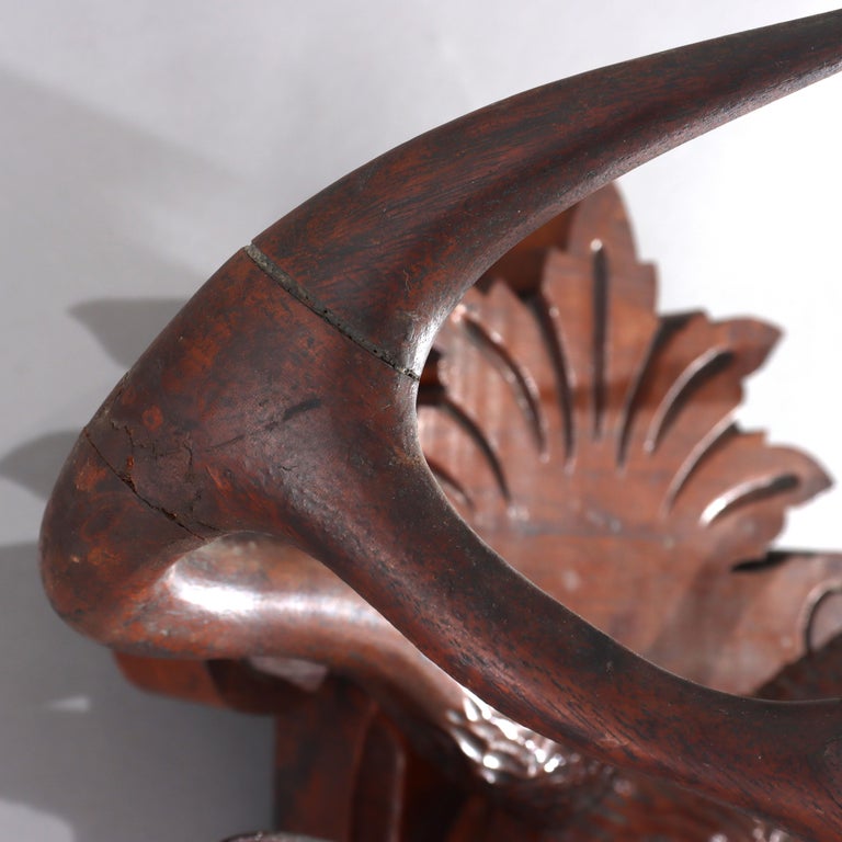 Antique Black Forest Carved Walnut Stag Head C1890