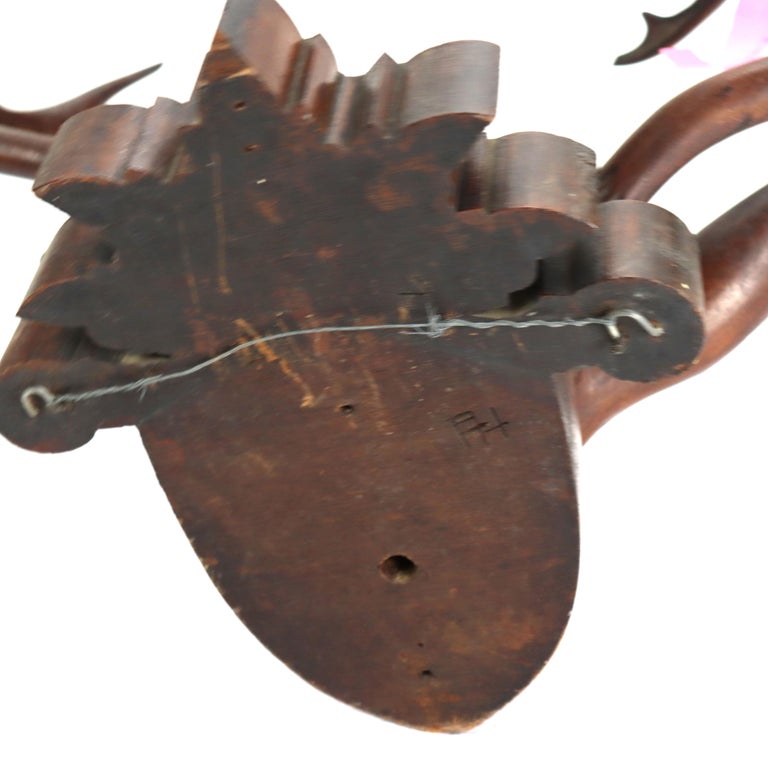 Antique Black Forest Carved Walnut Stag Head C1890