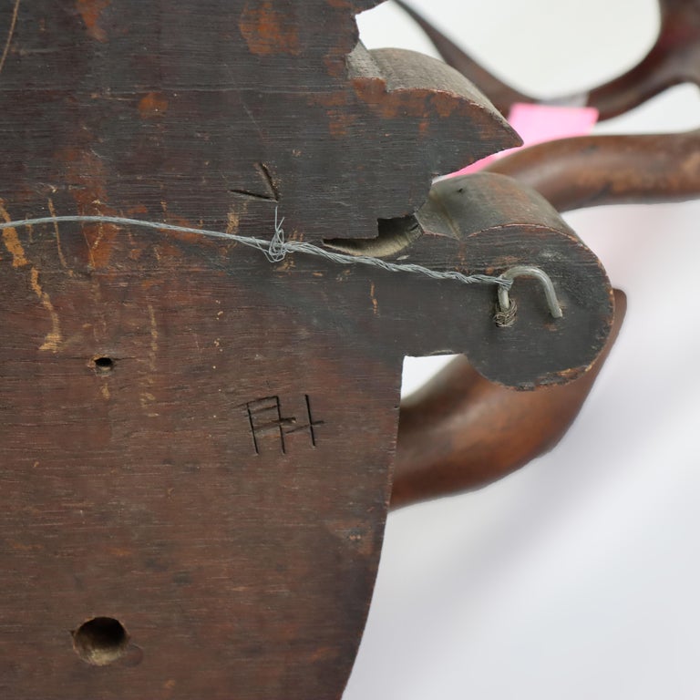 Antique Black Forest Carved Walnut Stag Head C1890