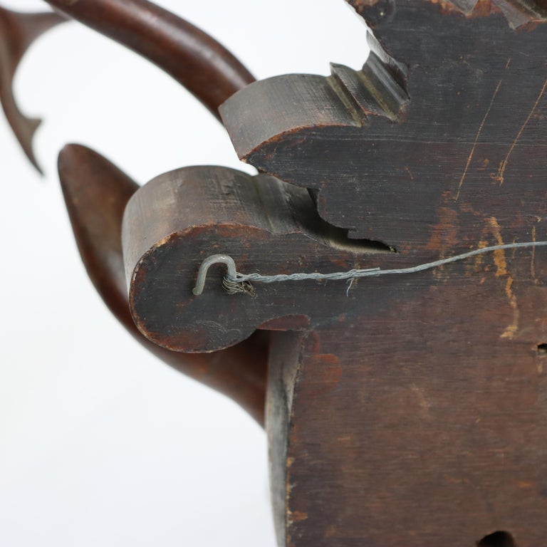 Antique Black Forest Carved Walnut Stag Head C1890