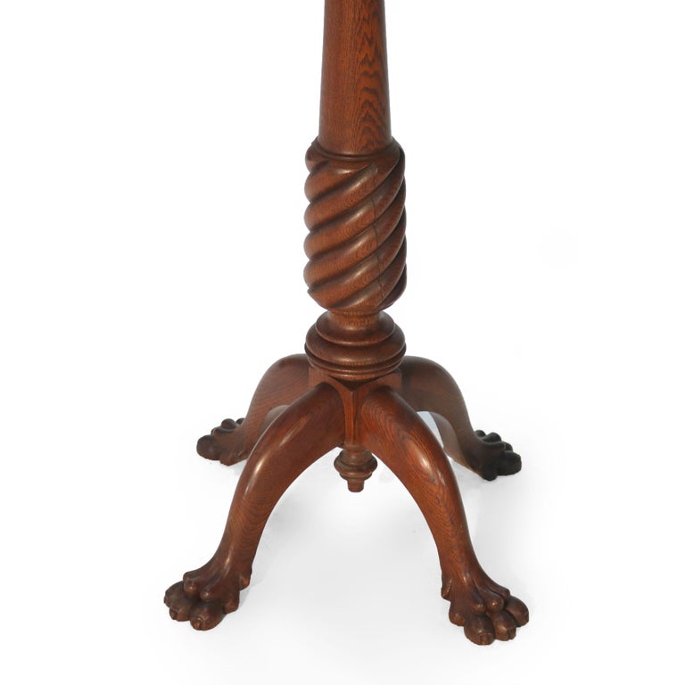 Antique Arts & Crafts Carved Oak Clawfoot Plant Stand C1920