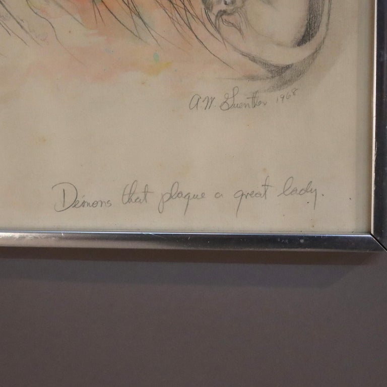 Surrealist Watercolor Drawing “Demons That Plague A Great Lady” by Guenther