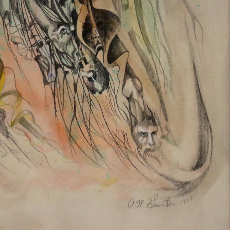 Surrealist Watercolor Drawing “Demons That Plague A Great Lady” by Guenther