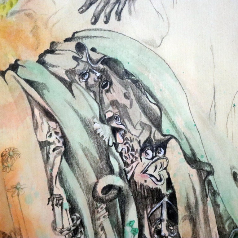 Surrealist Watercolor Drawing “Demons That Plague A Great Lady” by Guenther