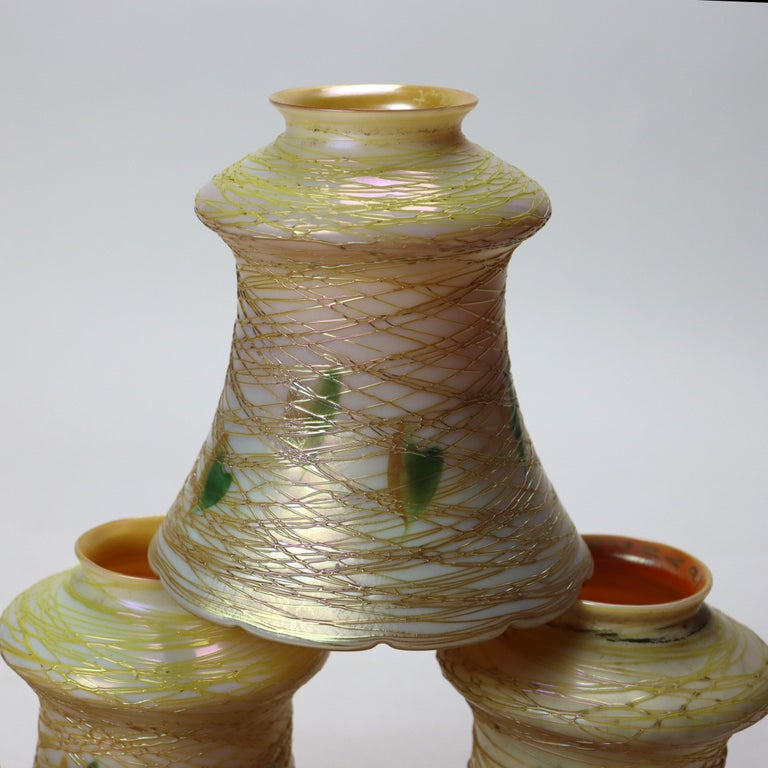 Six Quezal & Lustre Art Glass Shades Signed C1930