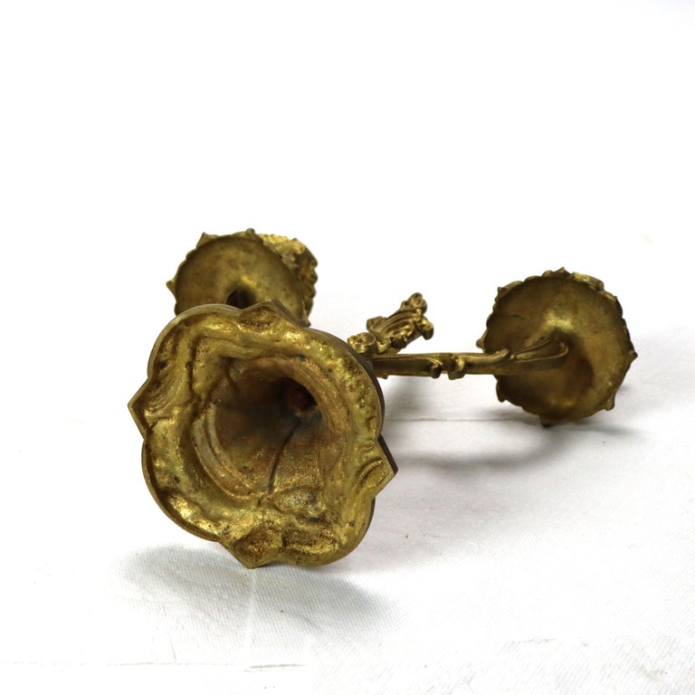Two Antique French Gilt Bronze Candelabra & Frame C1890