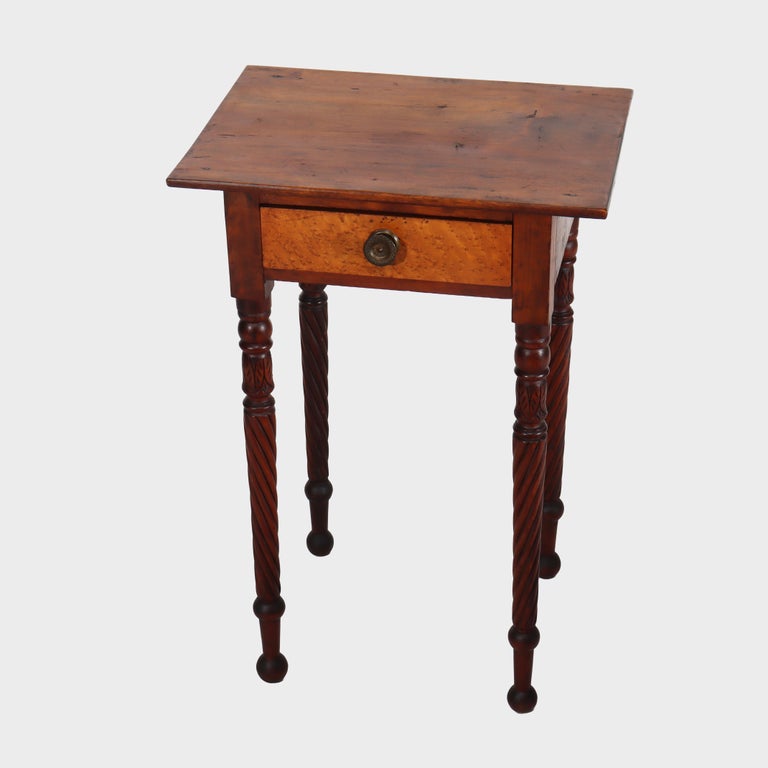 Antique Sheraton Mahogany & Birds Eye Maple Side Stand With Rope-Twist Legs