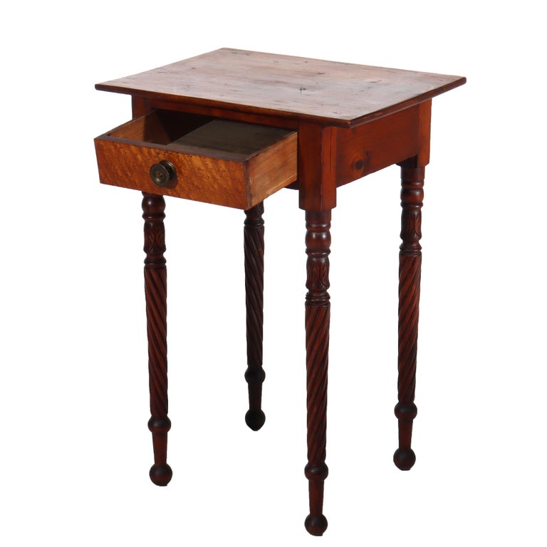 Antique Sheraton Mahogany & Birds Eye Maple Side Stand With Rope-Twist Legs
