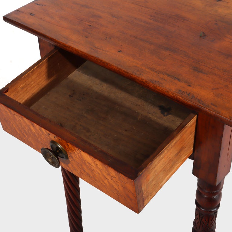 Antique Sheraton Mahogany & Birds Eye Maple Side Stand With Rope-Twist Legs