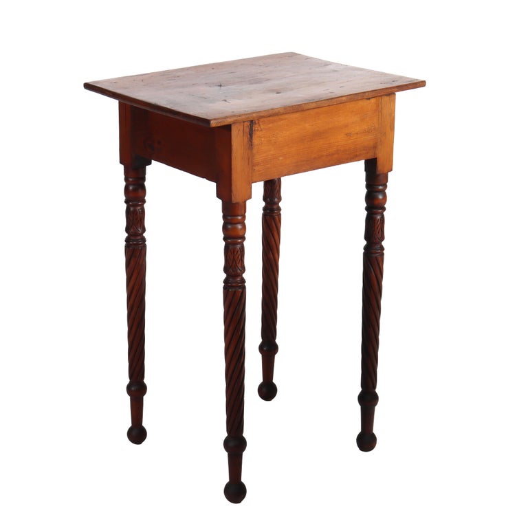 Antique Sheraton Mahogany & Birds Eye Maple Side Stand With Rope-Twist Legs